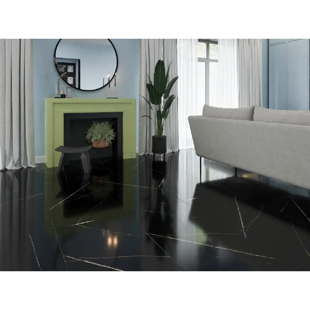 Керамогранит "Sonex" Saint Laurent Black High Glossy полированный 60x120 см 1.44 м2 цвет черный — купить в Екатеринбурге